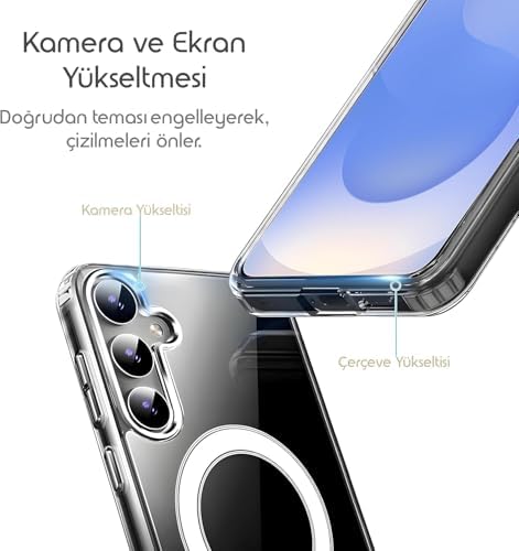 MAGSAFE İLE UYUMLU ŞEFFAF, KAMERA ÇIKINTILI KORUMALI DARBE EMİCİ KAPAK KABLOSUZ WİRELESS ŞARJ DESTEKLİ SİLİKON TELEFON KILIFI (SAMSUNG A36)