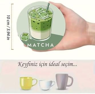 Matcha Temalı 6’lı Bardak Altlığı – MDF – 10 cm BRD-040
