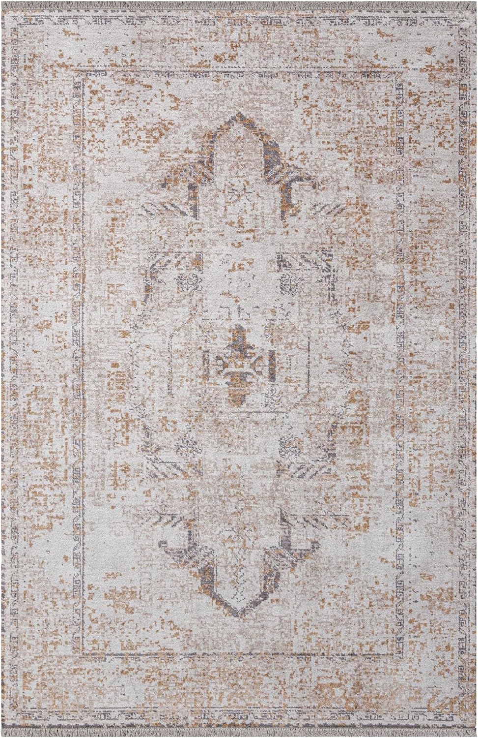 3S Krem Madalyon Modern Geometrik Etnik Eskitme Desenli Oturma Odası Salon Yolluk Koridor Mutfak Halısı
