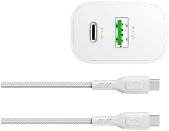 BOLT DUO 20W USB-A ve Type-C Çift Portlu Hızlı Şarj Aleti, Type-C Kablo ve Adaptör Seti, Beyaz