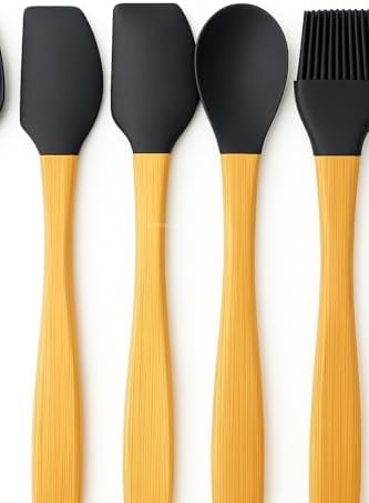 5’li Silikon Spatula Seti Bambu Saplı Mutfak Gereçleri Dayanıklı Yapışmaz Hamur Karıştırıcı Pasta Fırçası Kaşık Spatula Seti Kolay Temizlenen Sağlıklı Pişirme Araçları (Siyah)