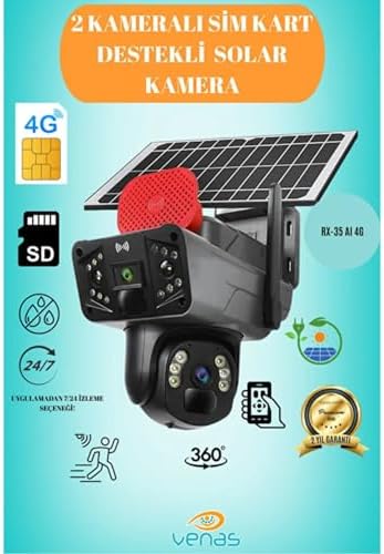 RX-35 AI 4G güvenlik kamerası, 6 megapiksel çift lens, hareket algılama, 4G SIM kart ve güneş paneli uyumluluğu