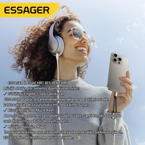 Alternative view of Essager 60W Şarj 2in1 Type-C to Type-C Dönüştürücü Çevirici Çoklayıcı Hızlı Şarj Type-C Kulaklık Çıkışı, Hifi Ses ve Hızlı Şarj Adaptörü
