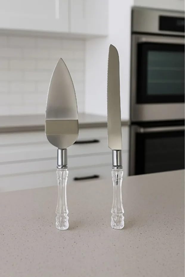 2li Kristal Mika Saplı Pasta Servis Seti Spatula Bıçak Servis Seti
