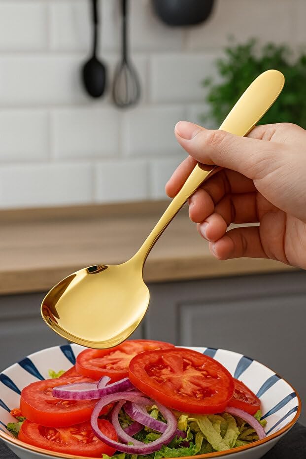 2 ADET Paslanmaz Çelik Lüx Servis Salata Kaşığı Spatula Çelik Yemek Servis Kaşığı 21cm