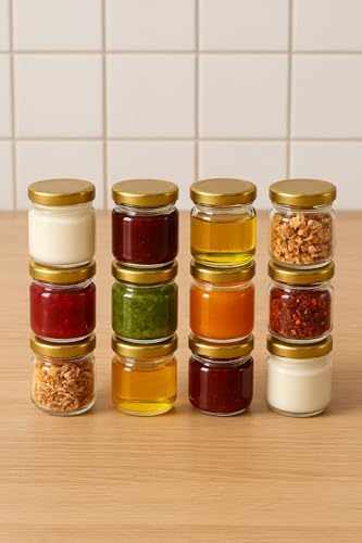 12 Adet 40 ml Metal Kapaklı Şeffaf Numune Mama Ek Gıda Şekerleme Reçellik Küçük Cam Kavanoz