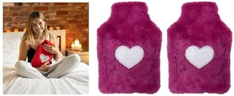 İki ADET SICAK SU TORBASI PELUŞ KALPLİ,KOYU PEMBE TERMOFOR 27X17X2CM 1 LİTRE