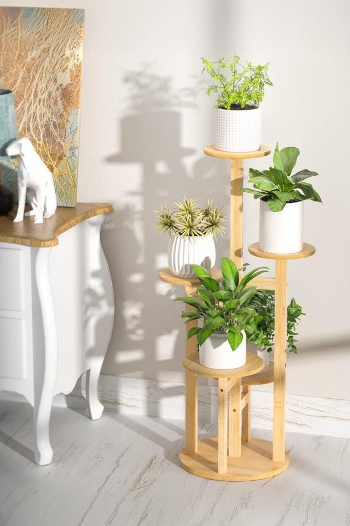 Alternative view of Bambu Yuvarlak Form 5 Raflı Saksılık Saksı Standı Çiçeklik Organizer DB-0036