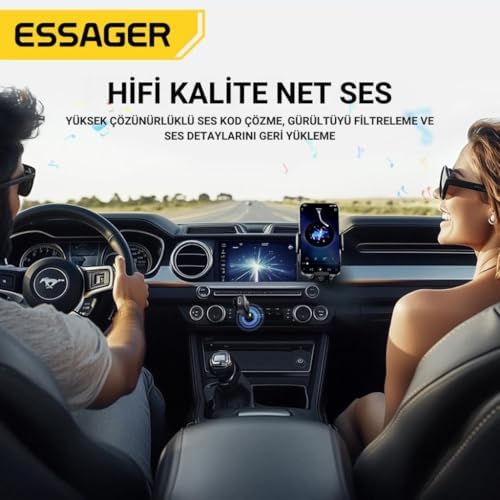 Essager Bluetooth 5.3 3.5mm Aux Araç Ses Aktarım Kiti Fm Transmitter Kulaklık Araç Müzik Akratım Kiti