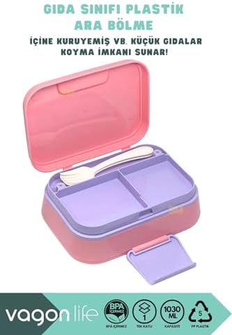 Alternative view of Bento 1030ml Lunchbox Tek Katlı 3 Bölmeli PP Plastik Sefer Tası Yemek Kutusu (Pembe)
