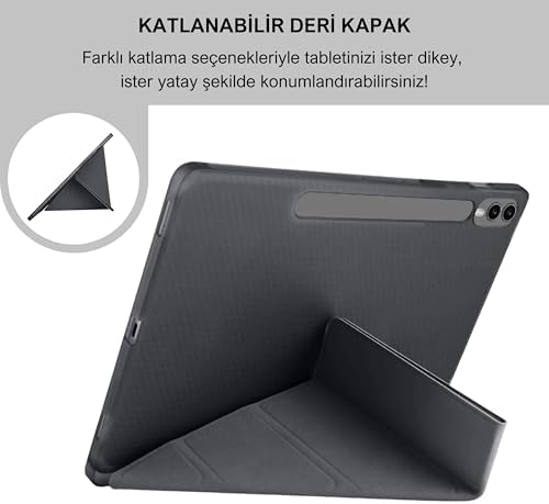 Alternative view of Galaxy Tab S9+ FE Plus 12.4 inç Uyumlu Smart Kılıf, S Pen Kalemlikli, Trifold, Esnek, Mat, Origami, Darbeye Tam Dayanıklı Tablet Kılıfı (Siyah)