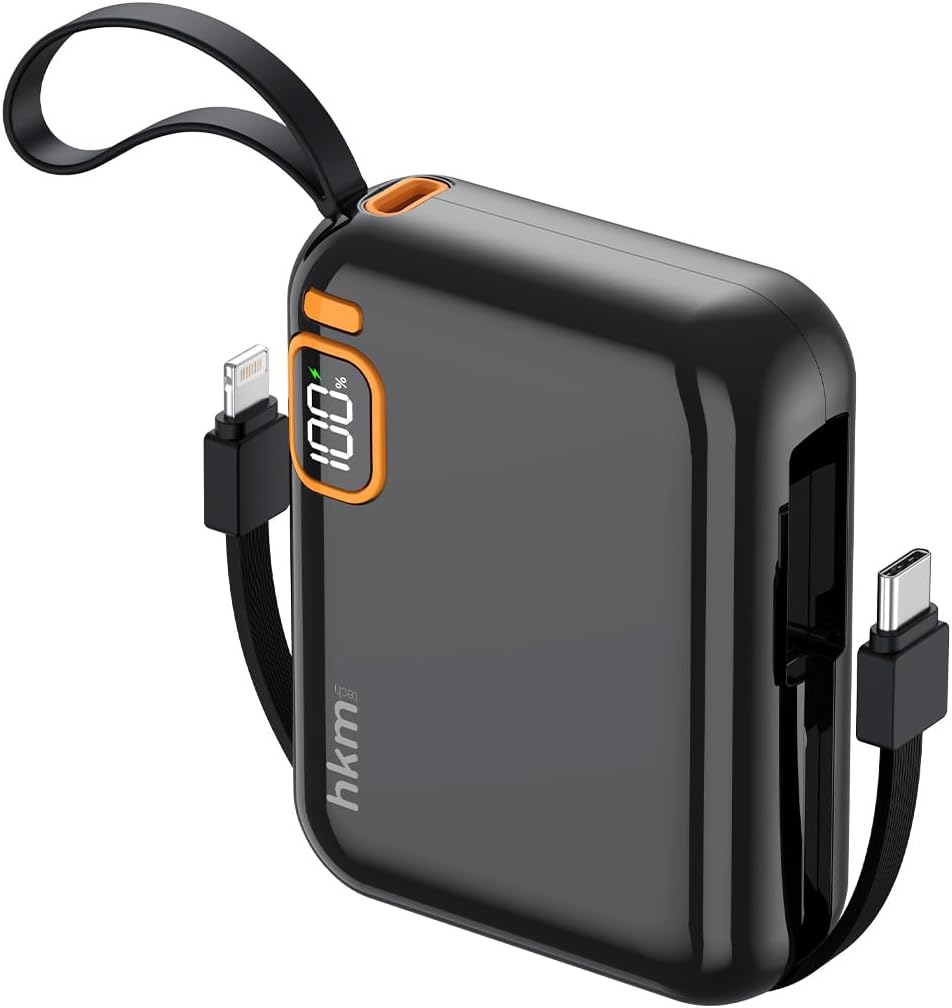 POWER DUO 10.000 mAh 20W, PD 20W hızlı şarj destekli, Type-C ve Lightning Kablolu Powerbank, Siyah