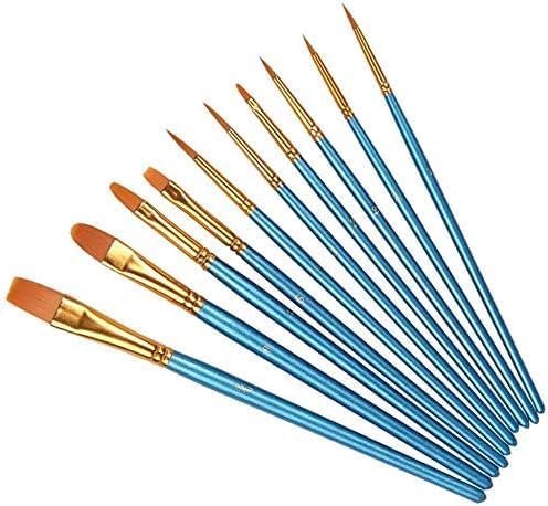 2 SET Sanatçı Fırcası Seti, 10'lu Paket Naylon Fırca, Resim, Akrilik, İnce Fırca, Sulu Boya ve Yüz Boyama, Kendin Yap El Sanatları İçin, Mavi, Toplam 20 Fırca