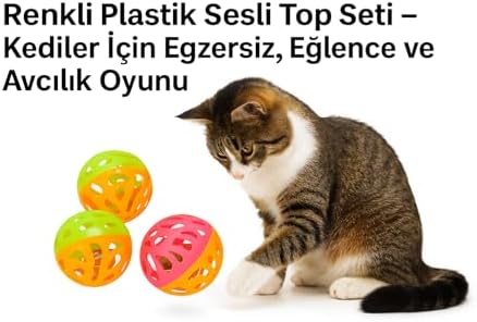 4’lü Zilli Kedi Oyuncak Topu – Renkli Plastik Sesli Top Seti – Kediler İçin Egzersiz, Eğlence ve Avcılık Oyunu