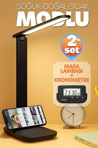 Alternative view of 2li SET Şarjlı Masa Lambası + Kronometreli Öğrenci Saati MOD Ayarlı Ders Çalışma Okuma Lambası 7032S