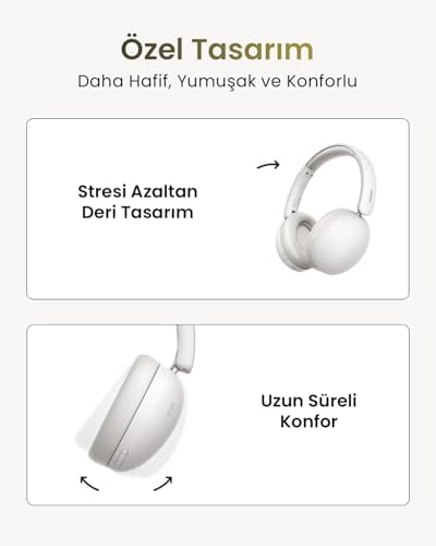 HiTune Max2 Yapay Zeka Destekli Gürültü Engelleyici Kablosuz Kulak Üstü Kulaklık, 80 Saat Çalma Süresi, Beyaz, 45017