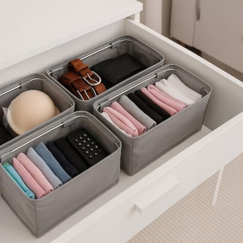 Alternative view of 4 Adet Tek Boy Katlanabilir Çekmece Organizer Seti | Dolap İçi Saklama Kutusu | İç Giyim, Çorap ve Aksesuar Düzenleyici | Telli Dik Duruş Sağlayan Kumaş Dolap Düzenleyici 30x15x12.5cm