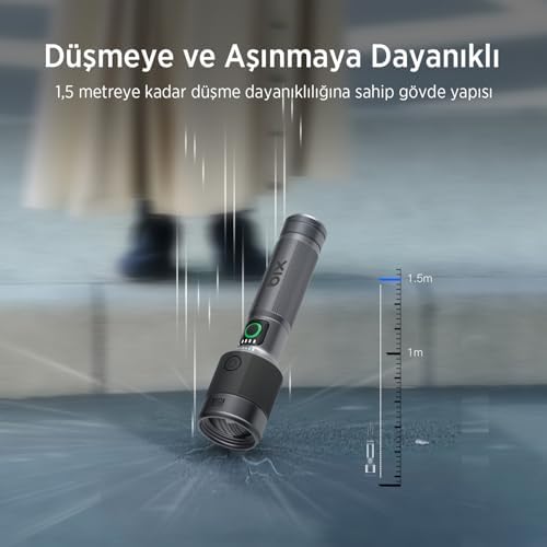 Bix Flashlight BX5141FL 30W LED, Max. 1450 Lümen Parlaklık ve 690 Metreye Kadar Menzilli 2200mAh Şarj Edilebilir LED Bildirimli Kompakt El Feneri