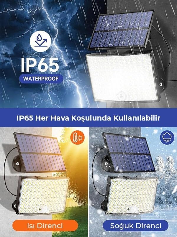 268 LED'li Solar Projektör 60W Güneş Enerjili 5 Mt Kablo Sensörlü Kumandalı HeroLed Dış Mekan Aydınlatma IP65