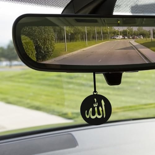 Allah Yazılı Araba Dikiz Aynası Süsü, Siyah Renk, Daire Tasarım