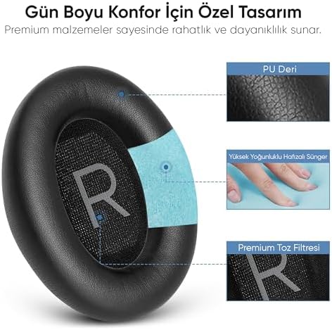 BOSE ile Uyumlu QuietComfort 45 (QC45) & Quiet SE (QC SE) için Deri Kulaklık Pedi Hafızalı Yüksek Kaliteli Materyal Kulaklık Süngeri