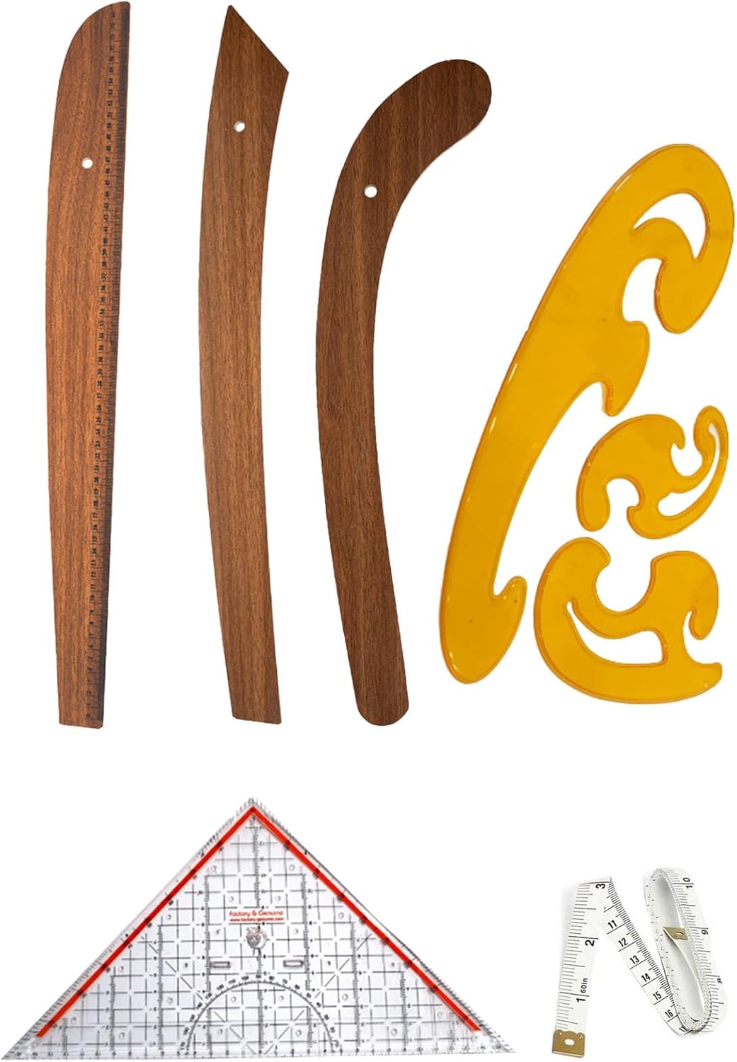 Alternative view of 6 Parça Set – 3’lü Modelist Riga Cetvel Seti, Modelist Gönyesi, Pistole Cetvel ve 150 cm Mezura