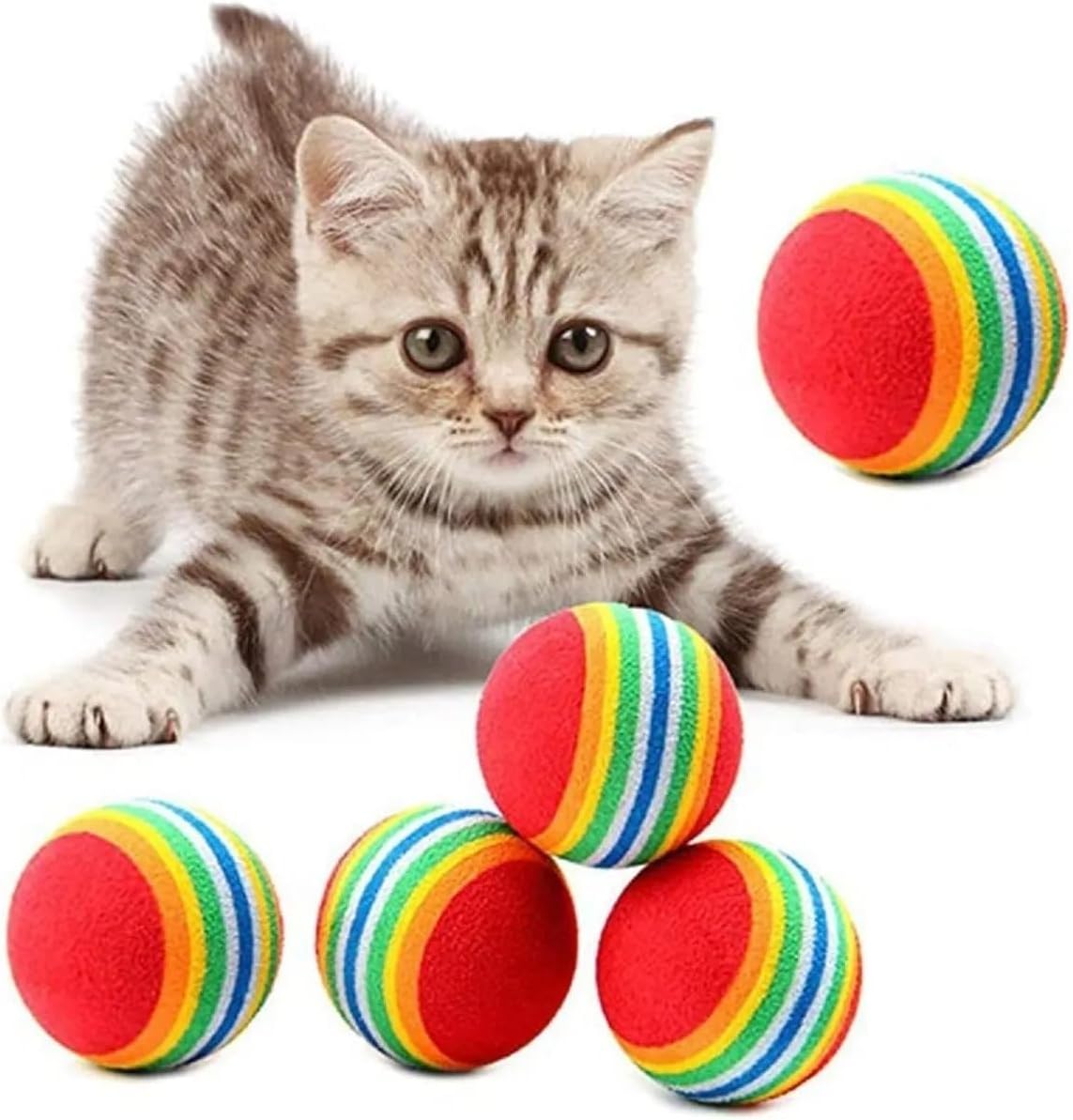 3lü Gökkuşağı Sünger Kedi Köpek Çiğneme Oyun Topu Diş Çıkarma Kedi Oyuncağı