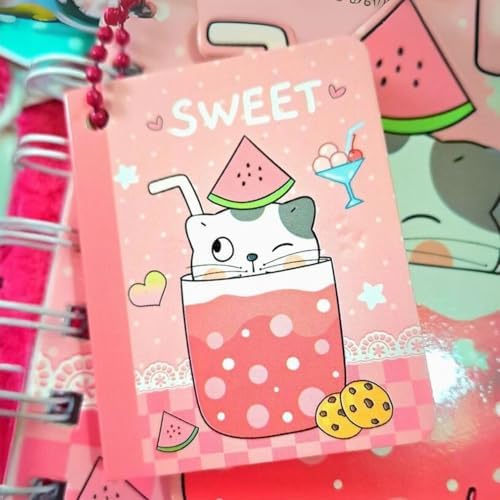 PINK SWEET CAT Mini Not Defteri – Anahtarlıklı Sevimli Pembe Kedi Tasarımlı Mini Defter, Taşınabilir Hediyelik Notluk, Çocuk ve Öğrenciler İçin