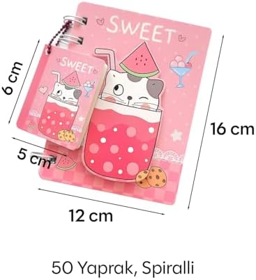 Alternative view of PINK SWEET CAT Mini Not Defteri – Anahtarlıklı Sevimli Pembe Kedi Tasarımlı Mini Defter, Taşınabilir Hediyelik Notluk, Çocuk ve Öğrenciler İçin