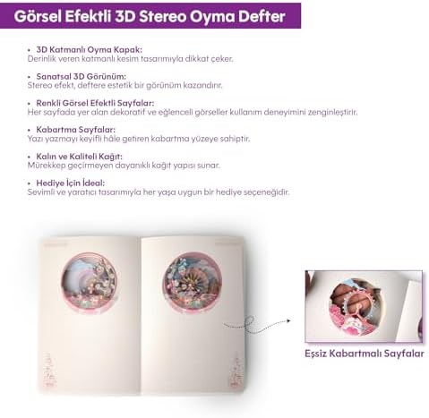 Dönme Dolap Temalı 3D Katmanlı Oyma Sayfalı Defter Ajanda Bloknot 20,8 x 14 cm 120 Yaprak