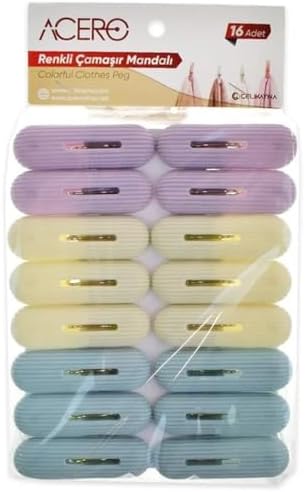 Renkli Çamaşır Mandalı 16 adet, Kaliteli Plastik Mandal, Pastel Renkler - 38306