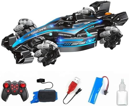 Oyuncak Uzaktan ve Bilekten Kumandalı Full fonksiyon Hareket Eden Buhar Atan 360° Kendi Ekseni Etrafında Dönebilen ve 180° Yatay Hareket Edebilen Formula 1 Yarış Arabası Araba (Mavi)