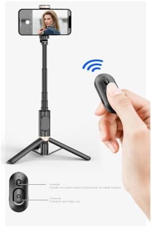 Selfie Stick – Kablosuz Bluetooth Uzaktan Kumandalı, 360° Döner Başlıklı, 215-730 mm Ayarlanabilir, iOS ve Uyumlu, Alüminyum Alaşımlı Hafif Taşınabilir | Q12