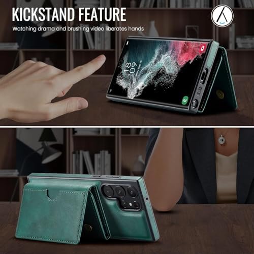 Alternative view of Galaxy S23 Ultra ile uyumlu Deri Kılıf Magsa ile uyumlu Wallet 2 in 1 Çıkarabilir Kart Tutucu Mıktanıslı Stand olabilen Phone case Deri Kapak Şarj Özellikli Yeşil