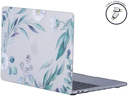 Air M1 Kılıf 13 inç Uyumlu Darbe Çizilme Önleyici Sert Kapak Çiçek Desenli Lazer UV Baskı TouchID M1 Air A2337 A2179 A1932 Yeşil
