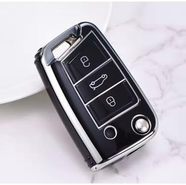 Alternative view of AutoHan Keys Golf 7, Golf 7.5, Tiguan, Polo, T-Roc, T- için Lüks Anahtar Koruma Kılıfı, Siyah ve Gümüş Renk