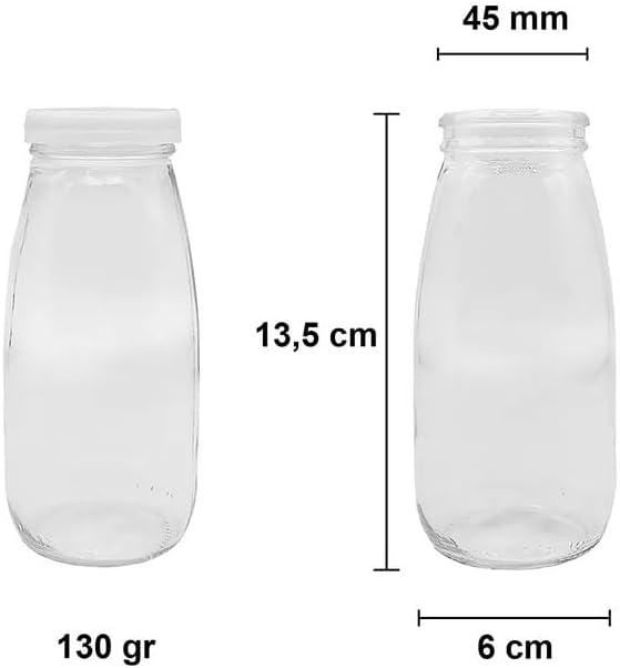 Alternative view of 4 Adet Beyaz Plastik Kapaklı 250 ML Şeffaf Sürahi Süt, Ayran, Su, Limonata, Meşrubat Şişesi Cam Şişe