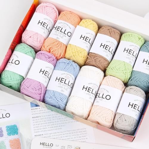 Alternative view of Hello%100 Pamuk İp Seti – 12 x 25g Pastel Renk Yumak, Örgü, Tığ İşi, Amigurumi ve İçin El İşi İpi