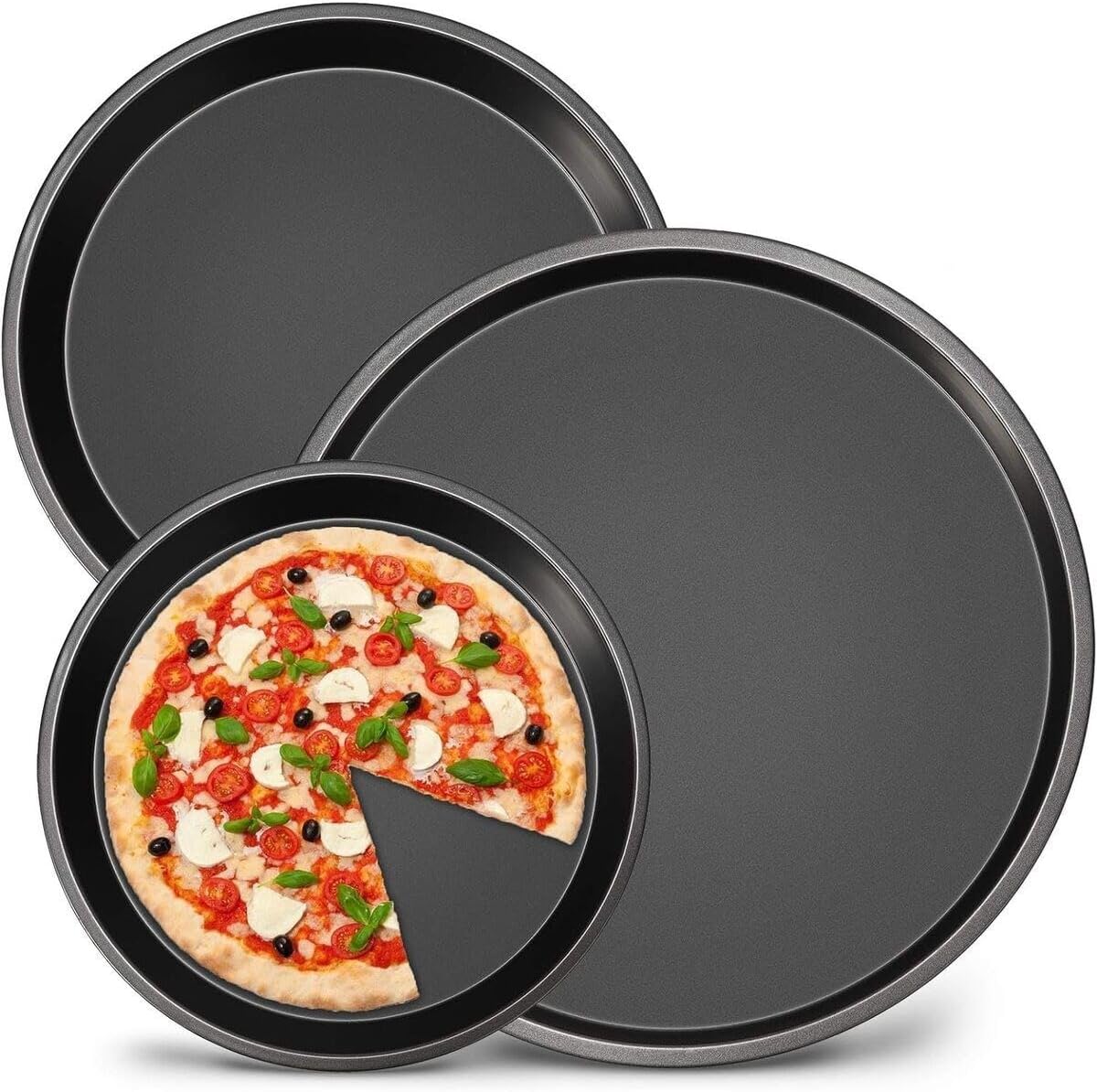 -Lab 32-34-36 Cm 3'Lü Yuvarlak Pizza Fırın Tepsi Seti Siyah 32 X 32