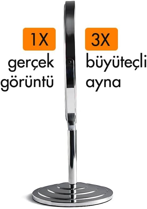 Alternative view of Makyaj Aynası Masaüstü Ayna 15x13 cm. Çift Taraflı 3X Büyüteçli Ayna, Paslanmaz Krom Büyüteçli Makyaj Aynası