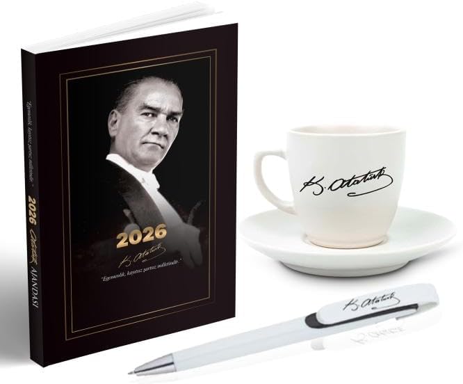2026 Atatürk Gazi Paşa Ajanda - Atatürk İmza Baskılı Kahve Fincanı - Ayraç - Kartpostal