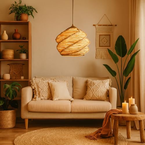 Primante Handmade Tekli Sarkıt Natural | El Yapımı, Modern, Doğal Dokulu Aydınlatma | 20-37 cm | E27 Duy Uyumlu | Metal Gövde