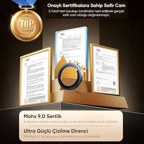 16 Pro-16 Pro Max ve 17 Pro-17 Pro Max ile Uyumlu%100 Orijinal Gerçek Safir Cam Cihazın Kendi Lensleri ile Aynı Kalitede Lens Koruyucu Kamera Camı (Lacivert)