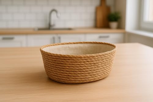 El Yapımı Hasır Ekmek Sepeti, Yıkanabilir Bez Astarlı Çok Amaçlı Oval Sunum ve Dekoratif Saklama Sepeti, Ekmeklik (22x16x8 cm)