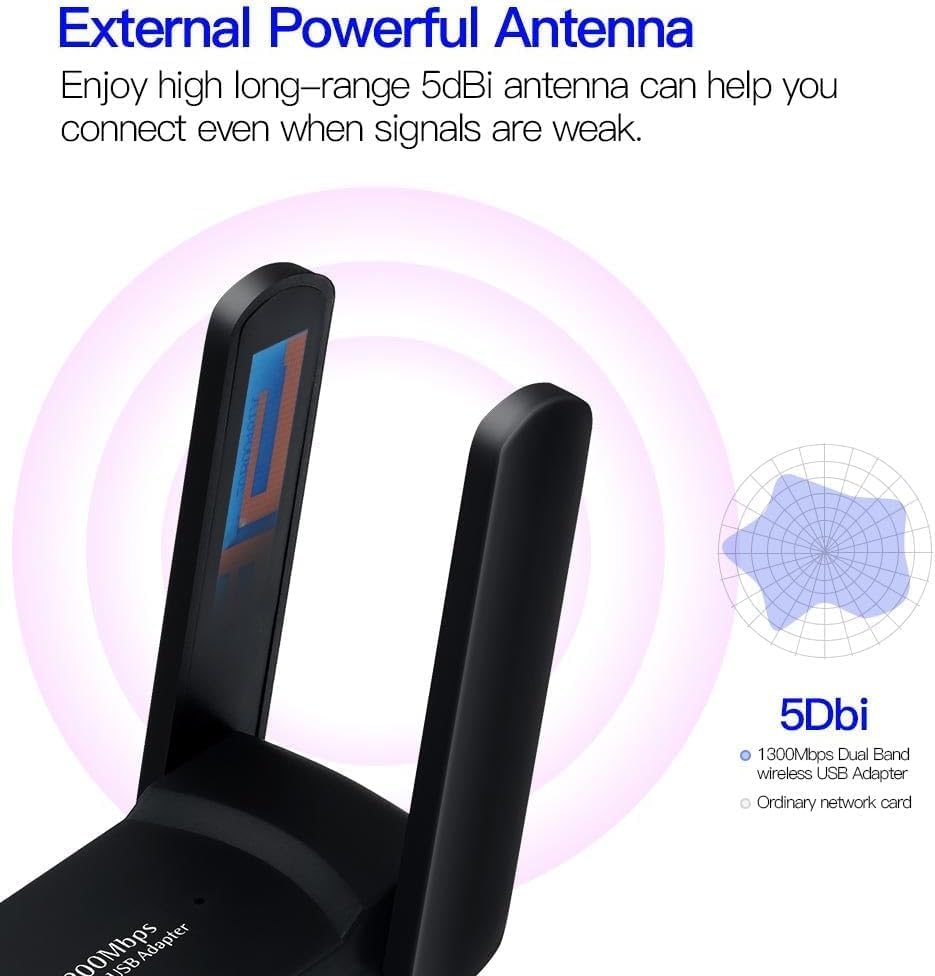 Alternative view of 1300Mbps Adaptör Wifi Ağ Kartı Masaüstü Bilgisayar Pc ile Uyumlu Realtek RTL 8812BU USB3.0 Wifi Adaptör, 2.5G 5G 5.8G Adaptör, USB Wifi Alıcı USB 1.1,2.0,3.0 (AC1300)