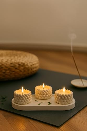 Alternative view of Örgü Desenli 3’lü El Yapımı Mumluk Seti – Tealight Uyumlu Modern & Doğal Dekoratif Aksesuar + Tealight Mum Hediyeli