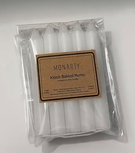 Klasik Bakkal Mumu, Beyaz Parafin, 11,6 cm x 1,6 cm, 5'li Paket, 4 Saat Yanma Süreli, Kokusuz, Damlamayan, İç Mekan Kullanımı için 5 Adet Mum