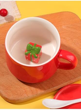 3D Hediye Kutusu Biblolu Porselen Kupa - 350 Ml, Eğlenceli Ve Şık Tasarım,Kırmızı