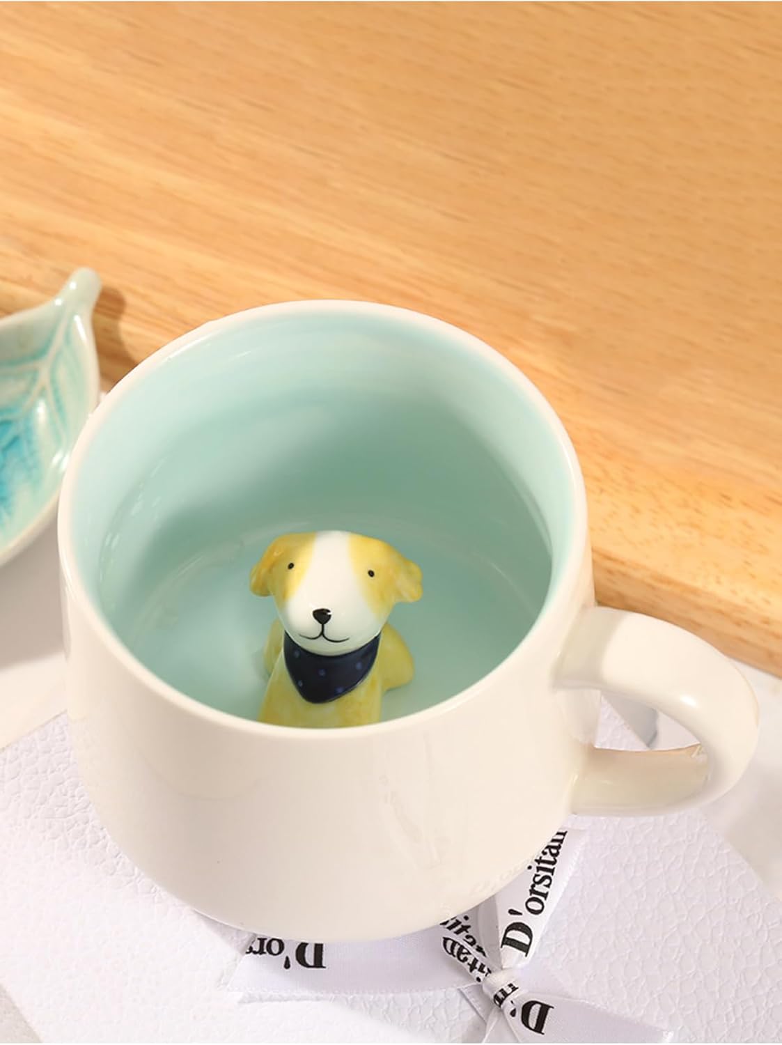 3D Porselen Kupa – Sevimli Fularlı Köpek Figürlü, 350 Ml, Eğlenceli Ve Özgün Tasarım,Mavi