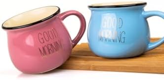 Alternative view of 2'Li Görünümlü Renkli Porselen Kupa Seti Good Morning Yazılı 250 Ml,Pembe & Mavi